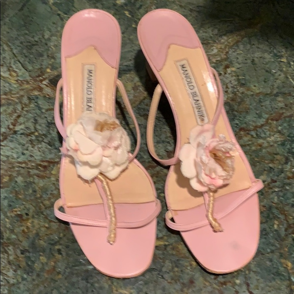 Manolo Blahnik pale pink slides